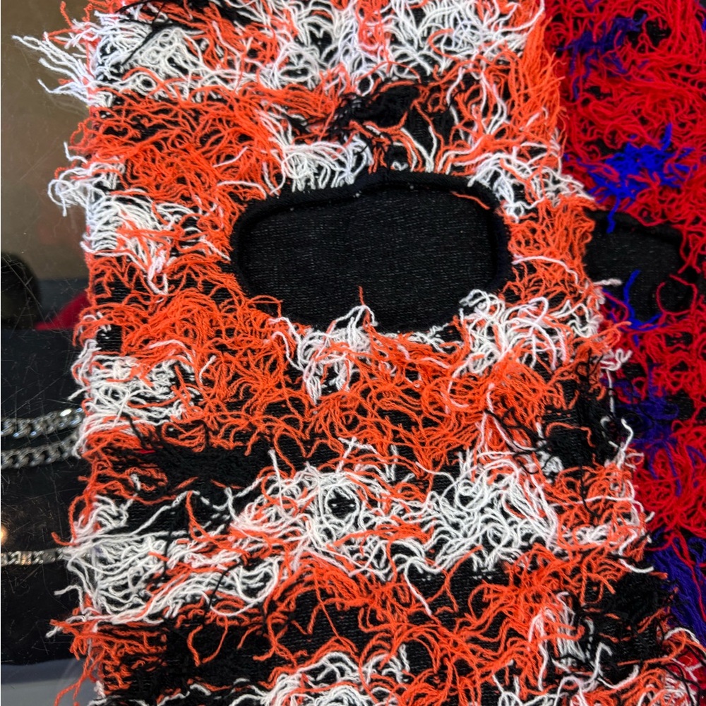 Knit Balaclava Mask in Black, White, and Orange